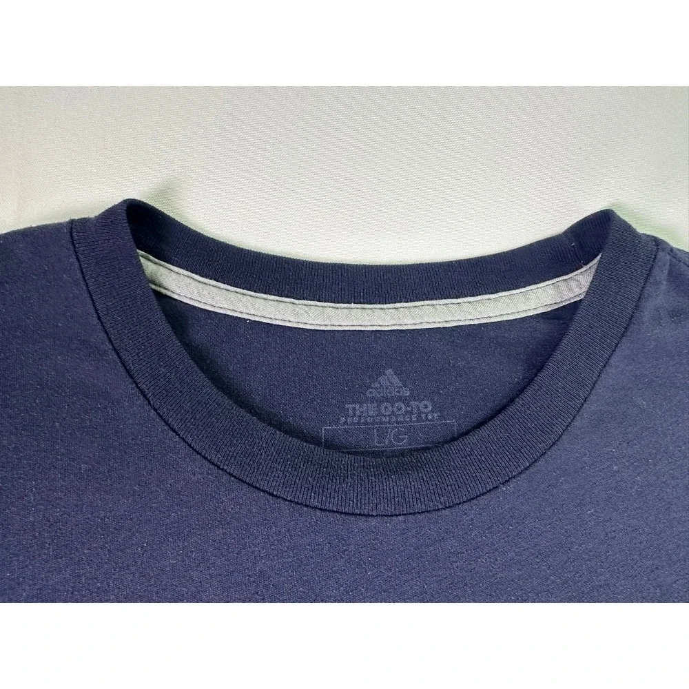 Adidas The Go-To Performance Tee Navy Blue‎ Distressed Logo Shirt Men's Large L